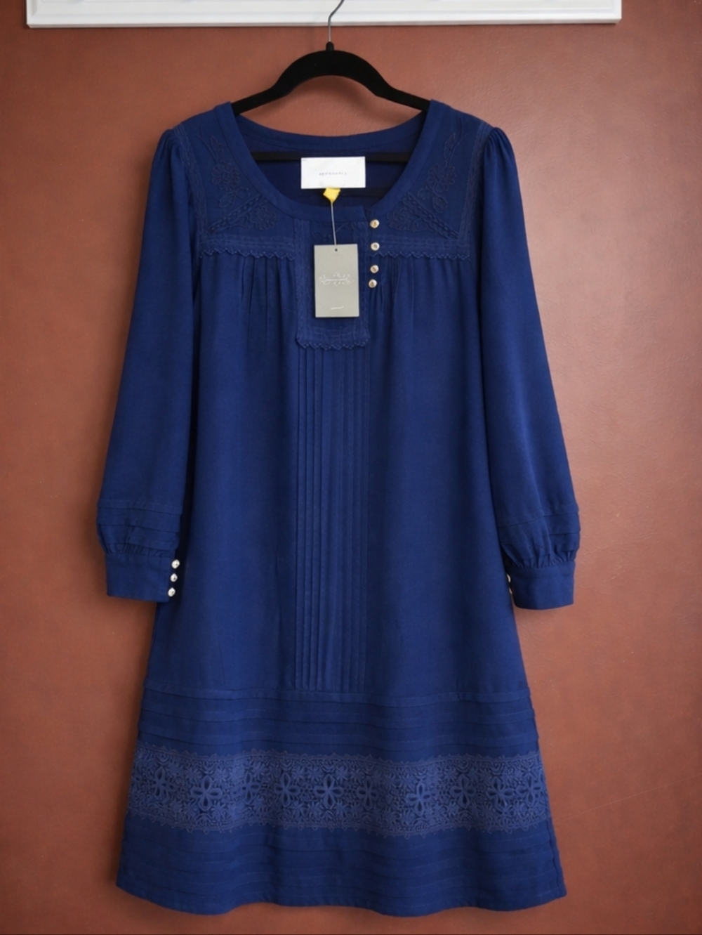 Anthropologie Leifsdottir Blue Embroidered Shift Dress • NWT • Women’s 0